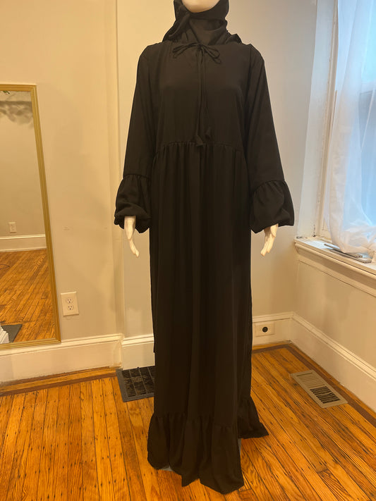 Tiered Ruffle Bottom Abaya Set (Black)
