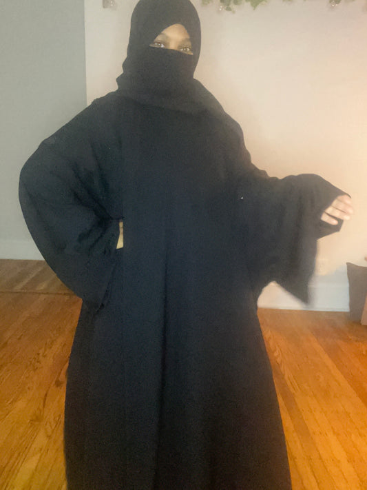 Wide Crystal Abaya (Black)