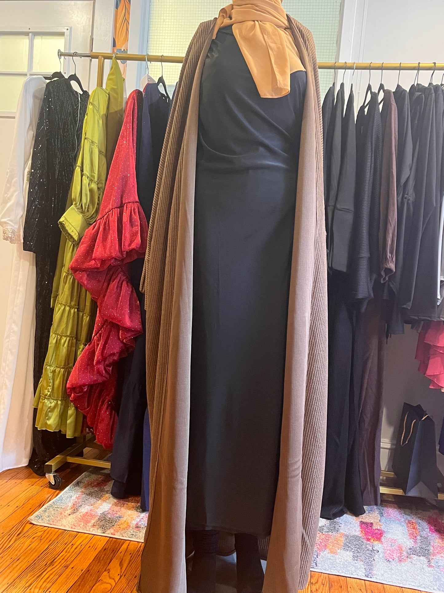 Brown Full-Length Knit  Duster