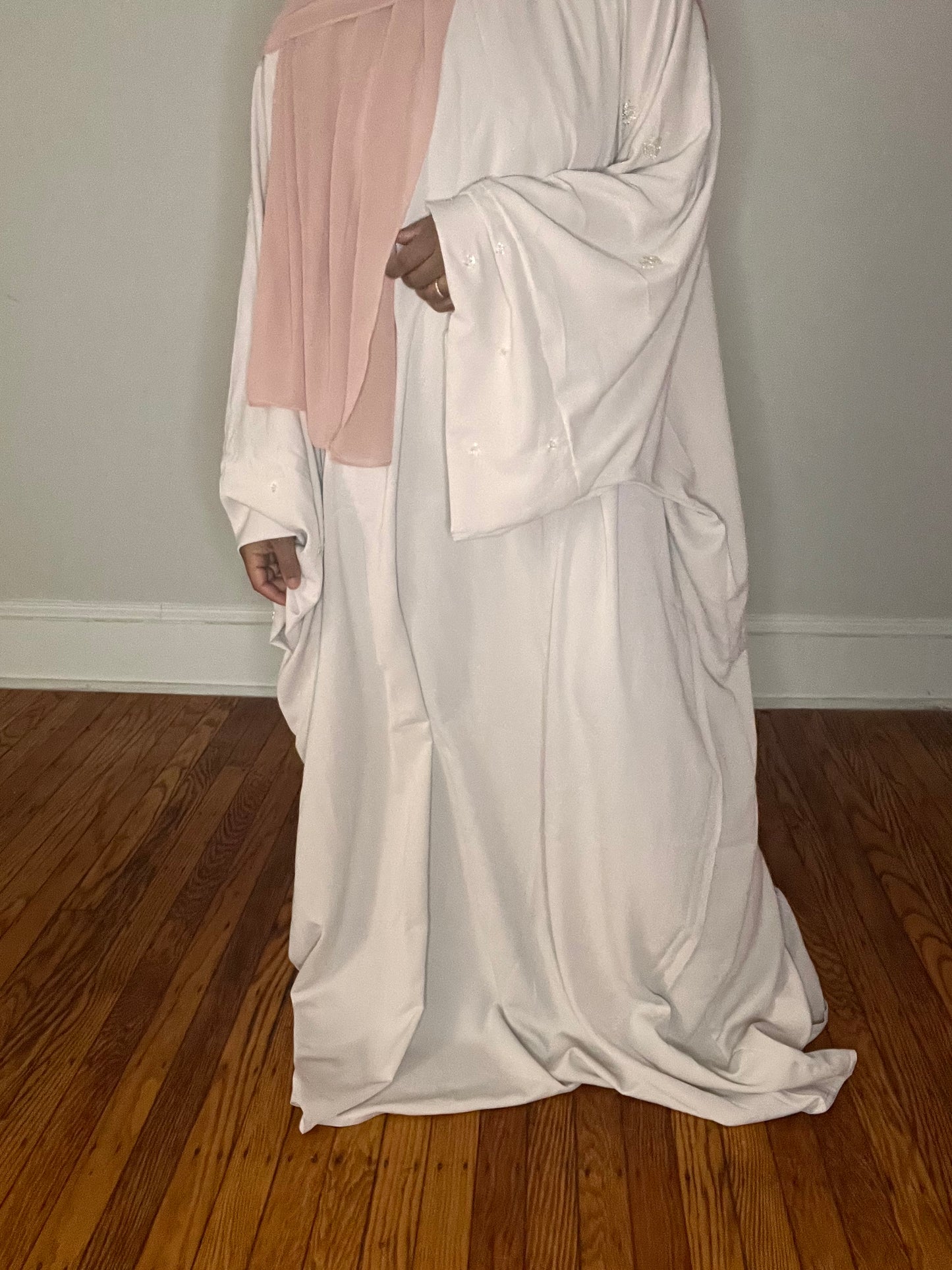Wide Abaya - Crystal Detail (Ivory Pink)