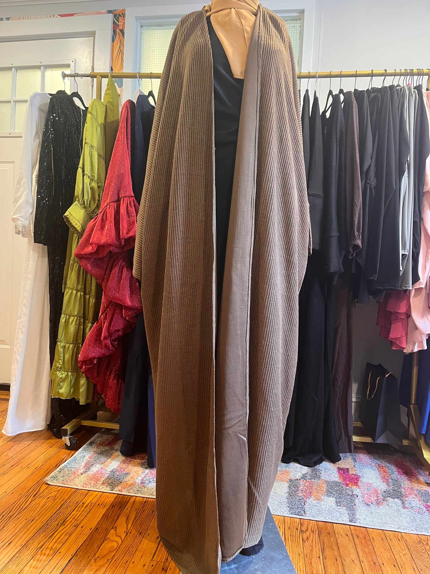 Brown Full-Length Knit  Duster