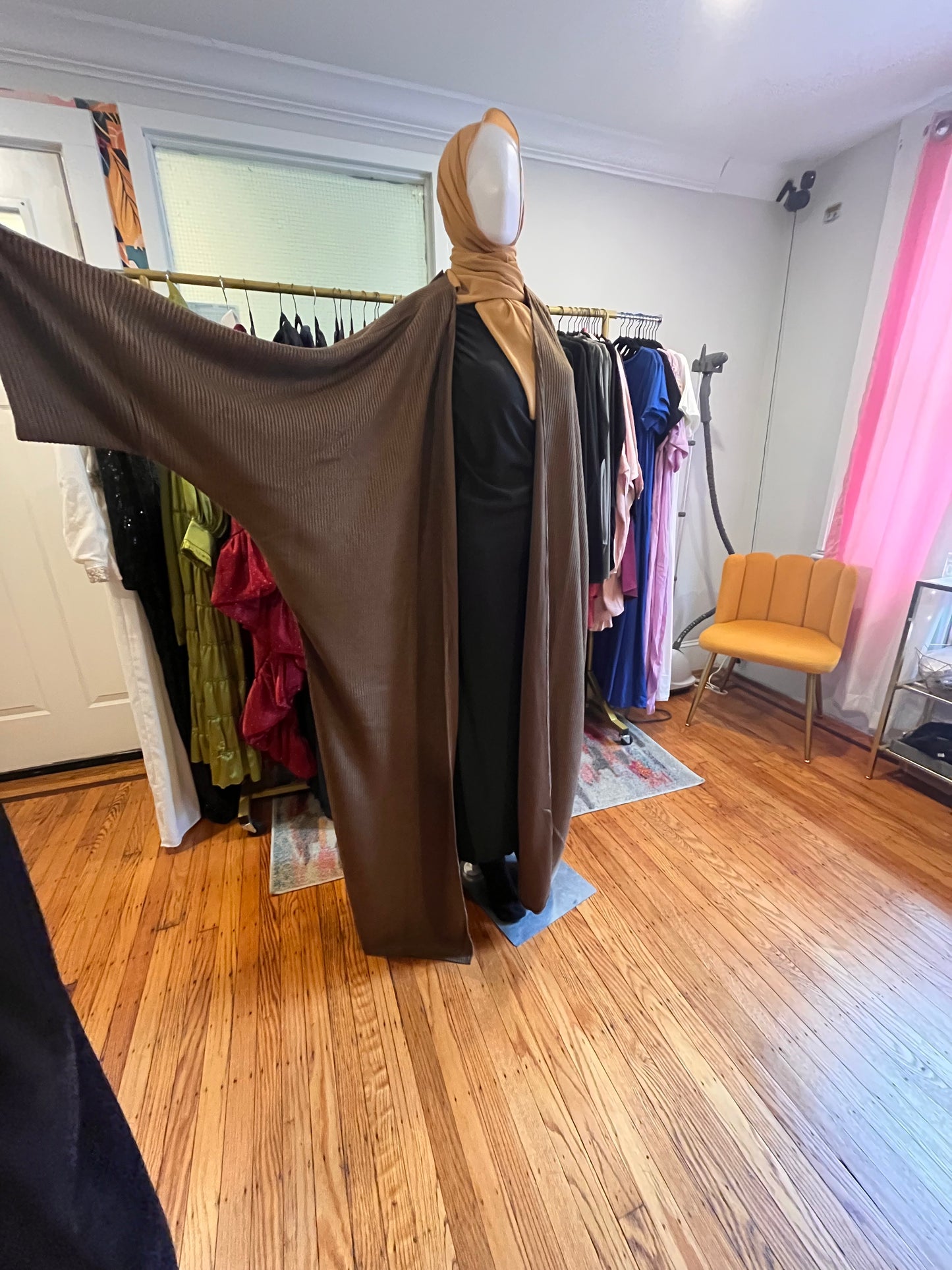 Brown Full-Length Knit  Duster