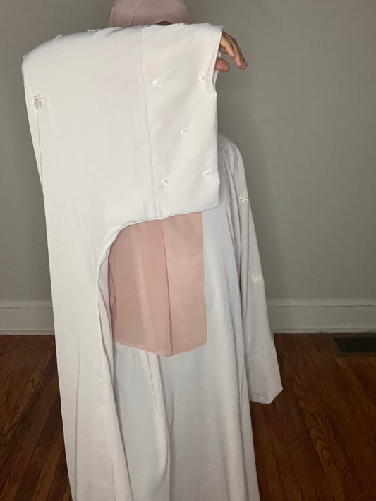 Wide Abaya - Crystal Detail (Ivory Pink)